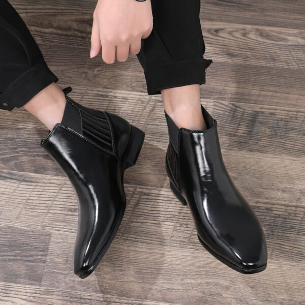 Pointed Toe Chelsea-style Boots For Men Fashion British Style Square Heel Business Formal Leather Shoes - Image 6