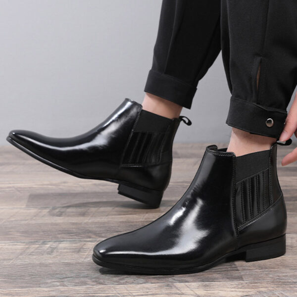 Pointed Toe Chelsea-style Boots For Men Fashion British Style Square Heel Business Formal Leather Shoes - Image 4