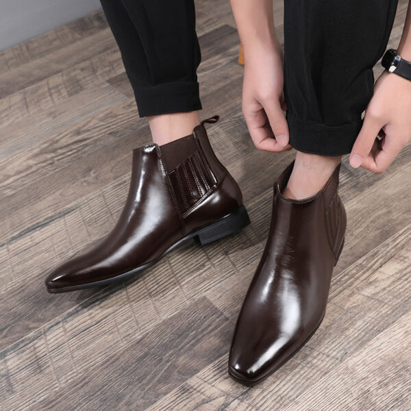 Pointed Toe Chelsea-style Boots For Men Fashion British Style Square Heel Business Formal Leather Shoes - Image 2