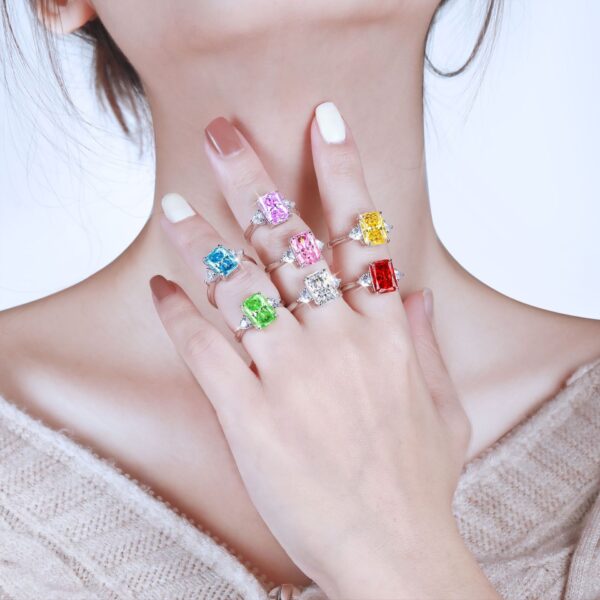 S925 Colorful Rectangular Rhinestone Ring Ins Fashion Love Rings For Women Luxury Jewelry - Image 3