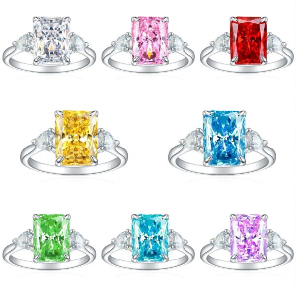 S925 Colorful Rectangular Rhinestone Ring Ins Fashion Love Rings For Women Luxury Jewelry - Image 9